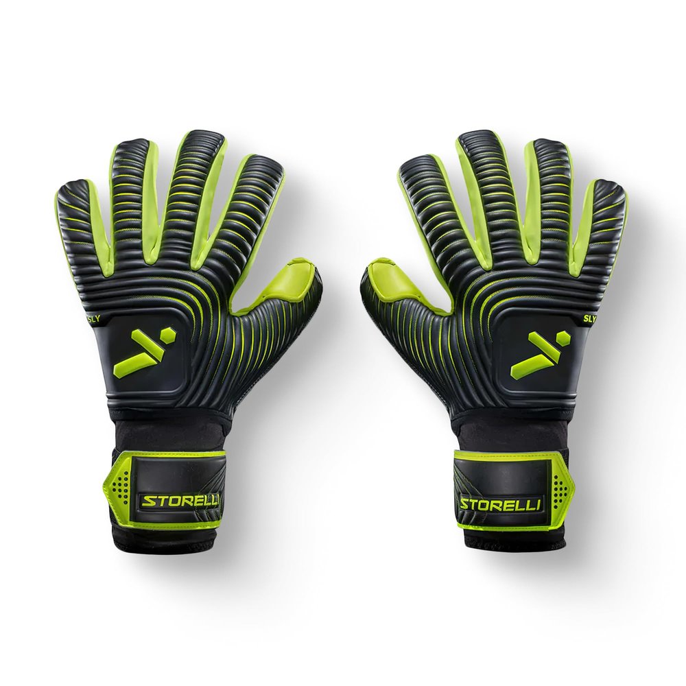 Storelli Silencer Sly Goalkeeper Gloves, Soccer Accessories, Sports Equipment, High-Impact Hand Protection with Removable Finger Spines, Unisex, Youth, Glove Bag Included, Black, Yellow, Size 11
