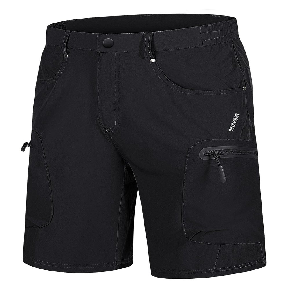TACVASEN Mens Shorts Casual 10 Inch Inseam Cargo Hiking Quick Dry Lightweight Stretch Golf Black Shorts with Zipper Pockets Outdoor Summer