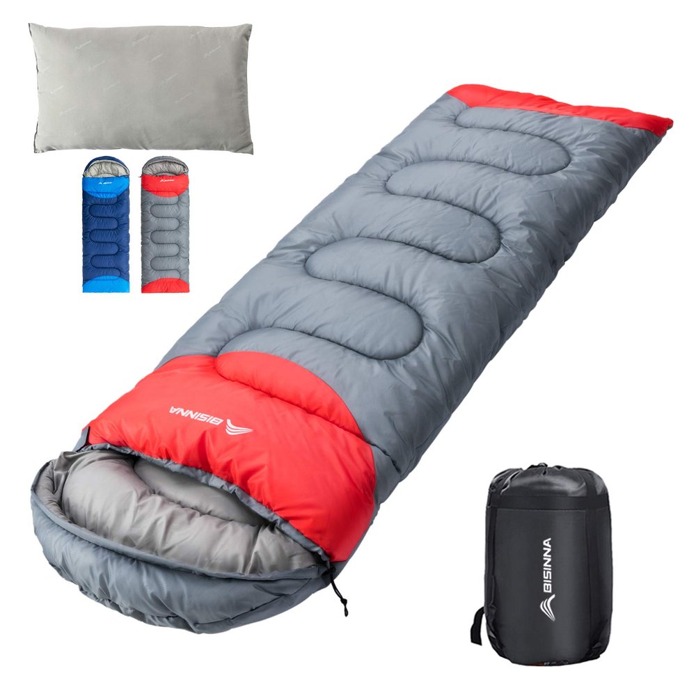 BISINNA Sleeping Bag with Pillow - 4 Season Backpacking Sleeping Bag Lightweight Waterproof Warm and Washable for Adults, Kids, Women, Men's Outdoors Camping, Hiking, Mountaineering(Right Zipper)