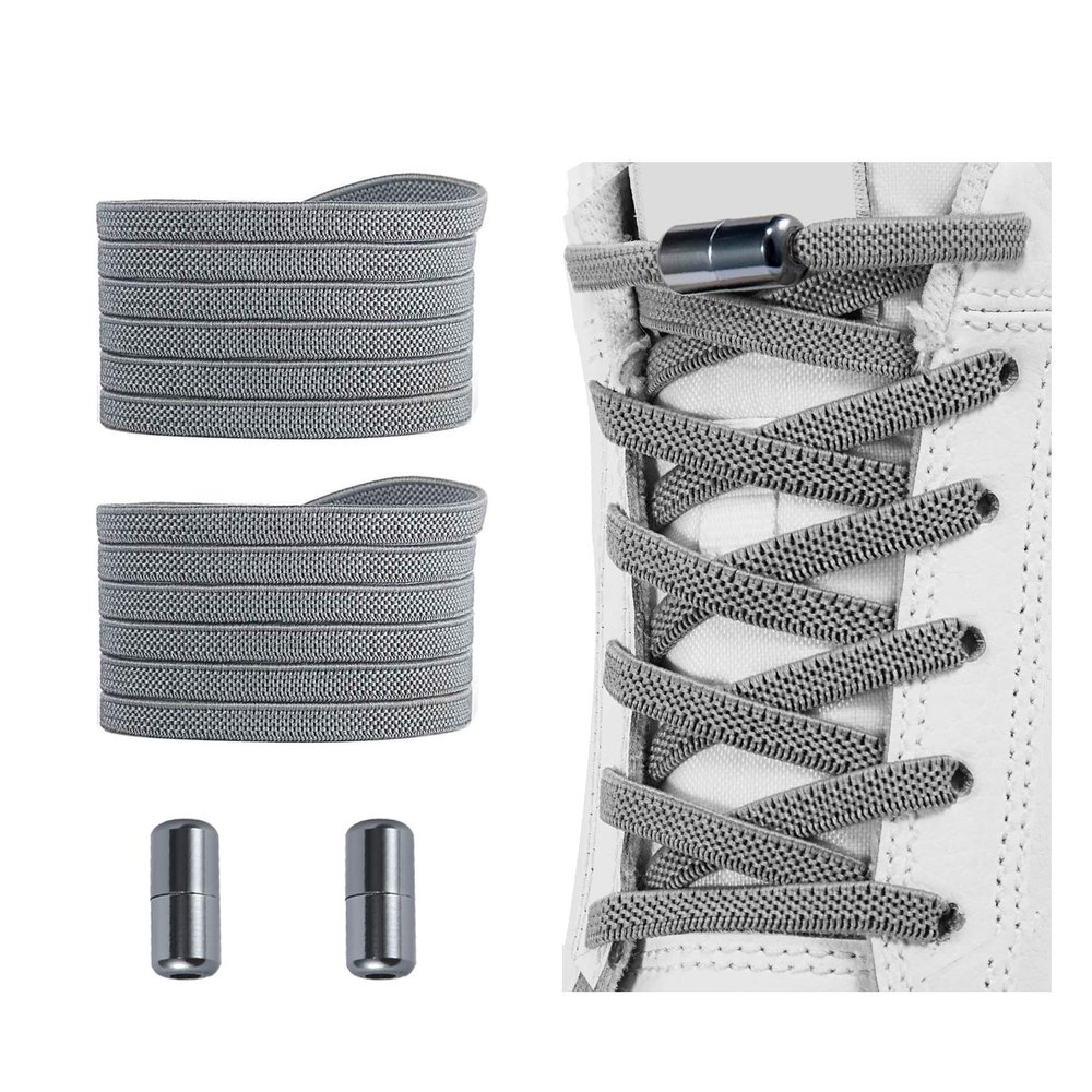 Alegrianan No Tie Shoelaces, Elastic Shoelaces for Adults/KidsElastic No Tie Shoe Laces Grey