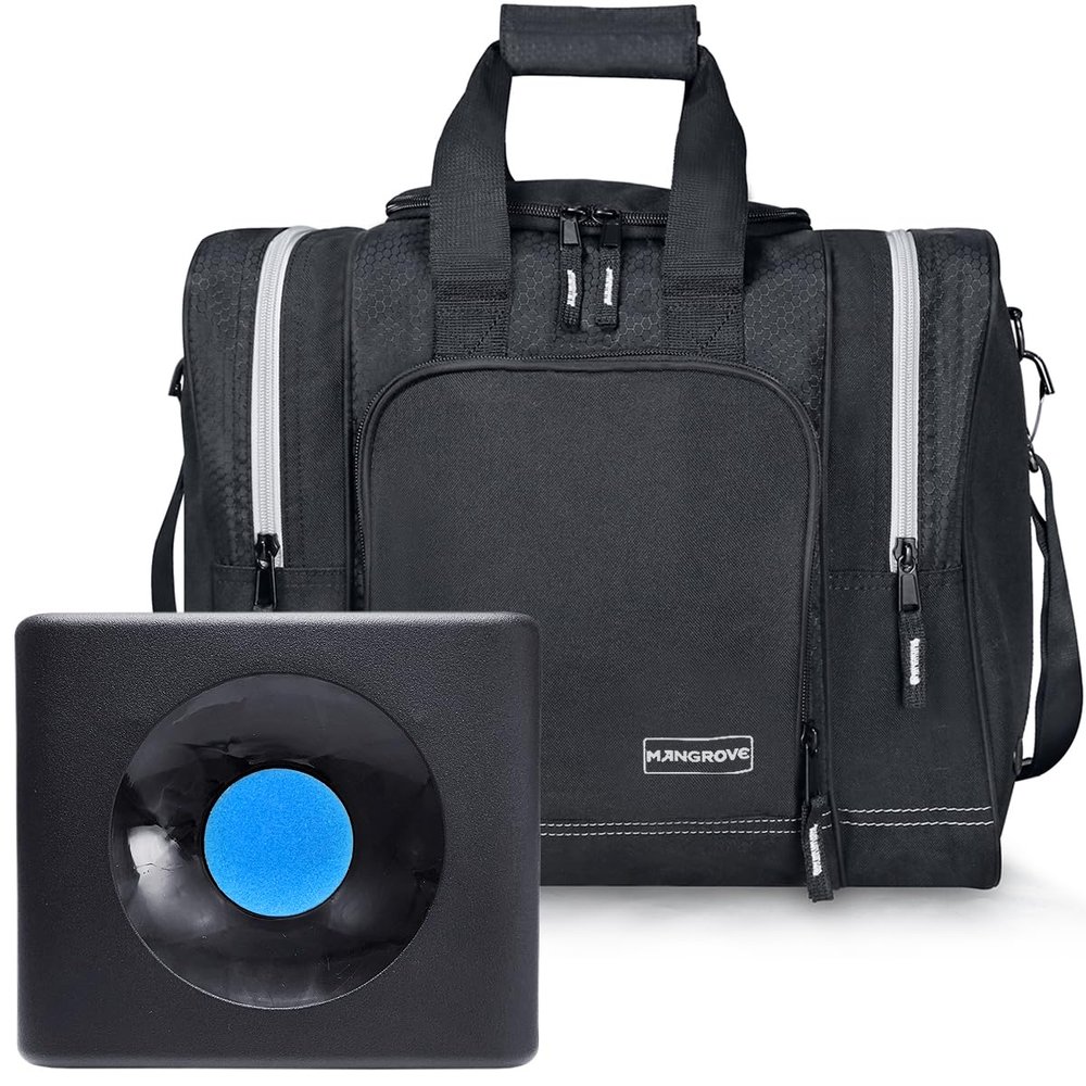 Mangrove Bowling Ball Bag for Single Ball, 2025 Bowling Bag with Plastic Ball Holder, Bowling Tote Fits Bowling Shoes Up to Mens Size 14 and Accessories (Black)