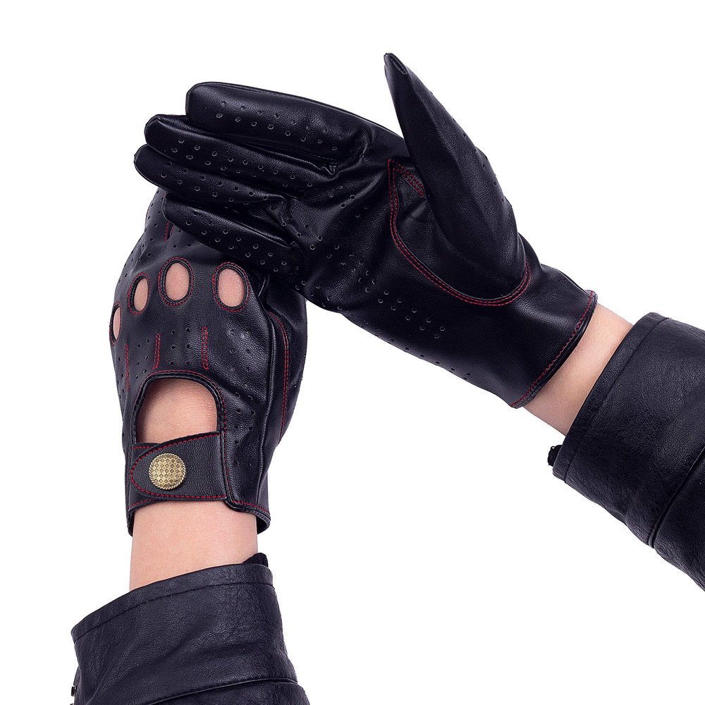 Riparo Men's Vegan Leather Full-Finger Driving Touchscreen Gloves (X-Small, Black/Red Thread)