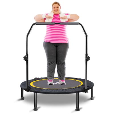 CLORIS 40in Folding Trampoline Rebounder Fitness Trampoline with Adjustable Foam Handle, with safty Padded Cover Best Gift (40in-Black)