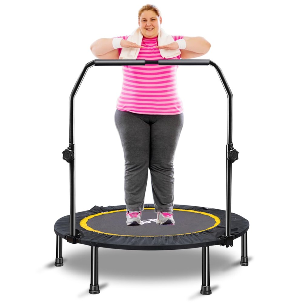CLORIS 40in Folding Trampoline Rebounder Fitness Trampoline with Adjustable Foam Handle, with safty Padded Cover Best Gift (40in-Black)