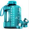 AQUAFIT 1 Gallon Water Bottle with Time Marker - Straw & Chug Lid - BPA Free Gym Water Bottle with Straw - Big Gallon Jug (Aqua, 128 oz - 2 Lids) view 1