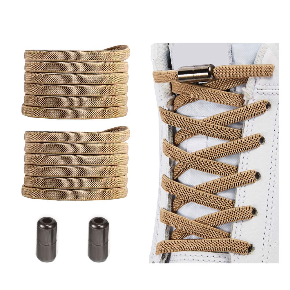 Alegrianan No Tie Shoelaces, Elastic Shoelaces for Adults/KidsElastic No Tie Shoe Laces Coyote Brown