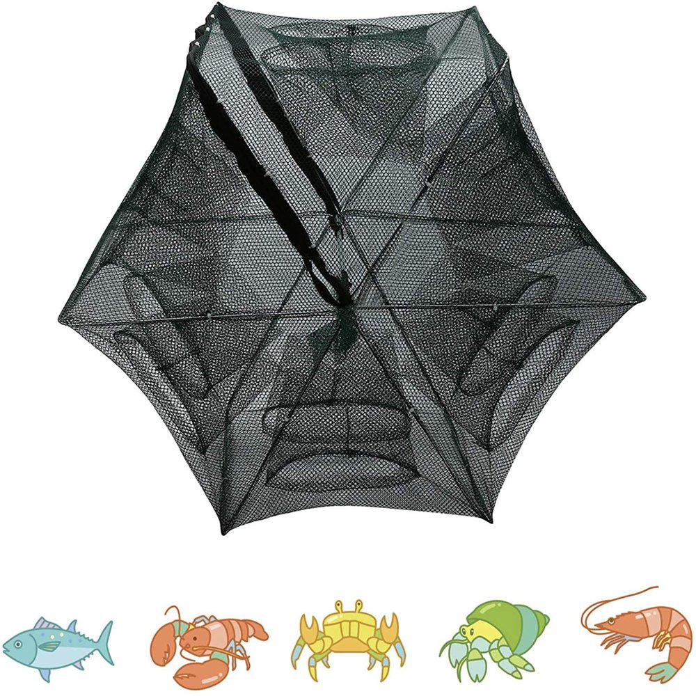 GOTOTOP 6 Holes Fishing Net Automatic Fish Traps Shrimp Cage Nylon Foldable Crab Cast Traps for Catching Smelt Eels Crab Lobster Fish Shrimp and Crawfish