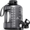 AQUAFIT 1 Gallon Water Bottle with Time Marker - Straw & Chug Lid - BPA Free Gym Water Bottle with Straw - Big Gallon Jug (Gray, 128 oz - 2 Lids) view 1