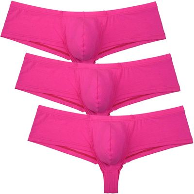 OROCOJUCO 3-Pack Men's Brazilain Bikini Brief Underwear Exotic Booty Short Half Cover Back Boxers Pink XL