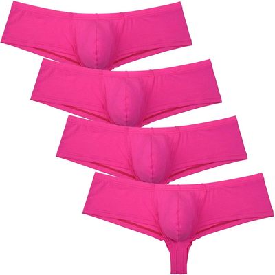OROCOJUCO 4PCS Men's Brazilain Bikini Brief Underwear Exotic Booty Short Half Cover Back Boxers Pink XL