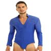 LiiYii Men's Ballroom Dance Leotard Long Sleeve Rhinestones Shirts Tops Latin Tango Rumba Jumpsuit Royal&Blue XX-Large view 1
