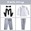 SaiLiiny Kids Formal Tuxedo Suits for Boys 4 Pieces Wedding Outfit with Suspender for Boy Light Gray Dress Pants Set Size 7 view 2