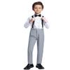 SaiLiiny Kids Formal Tuxedo Suits for Boys 4 Pieces Wedding Outfit with Suspender for Boy Light Gray Dress Pants Set Size 7 view 4