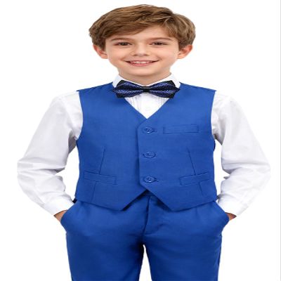 SaiLiiny Boys Suits 4 Pieces Blue Suits Slim Fit Outfits Vest Sets Formal Dresswear for Boy Suit Size 5