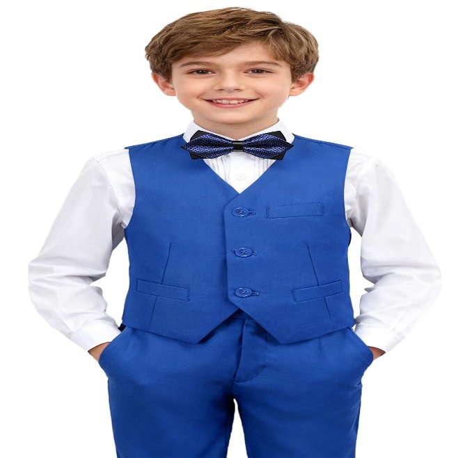 SaiLiiny Boys Suits 4 Pieces Blue Suits Slim Fit Outfits Vest Sets Formal Dresswear for Boy Suit Size 2T