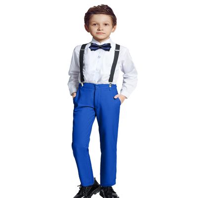 SaiLiiny Boys Royal Blue 4 Pieces Suit with Suspender Kids Formal Wedding Tuxedo Suits for Toddler Boys Size 4