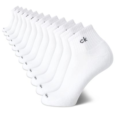 Calvin Klein Mens Quarter Socks - 12 Pack Soft Cushioned Stretch Performance Breathable Quarter Cut Athletic Socks for Men, Size 7-12, White