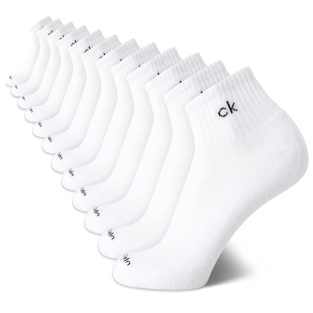 Calvin Klein Mens Quarter Socks - 12 Pack Soft Cushioned Stretch Performance Breathable Quarter Cut Athletic Socks for Men, Size 7-12, White