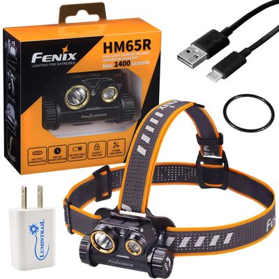Fenix HM65R USB Rechargeable Headlamp, 1400 Lumens, Waterproof, Bundled with USB Wall Plug