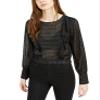 bar III Womens Ruffled Long Sleeve Top Black S view 1
