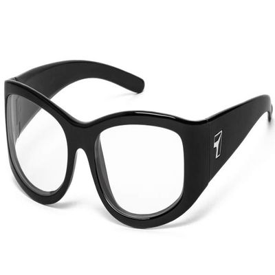 7eye by Panoptx Kristin | Wind Blocking Sunglasses - Glossy Black, Clear Lenses