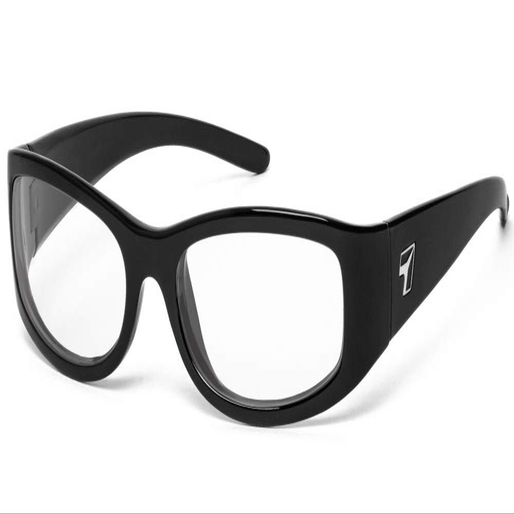 7eye by Panoptx Kristin | Wind Blocking Sunglasses - Glossy Black, Clear Lenses
