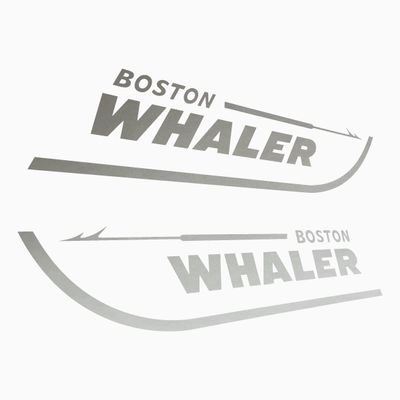 Imagnt Studio Set of 2 Boston Whaler Decals for Boat Hull, Marine Grade Restoration Sticker kit (Silver Metallic, 30 inches)