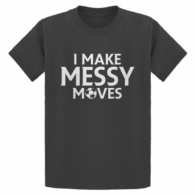 I Make Messy Moves Large Charcoal Grey Youth T-Shirt