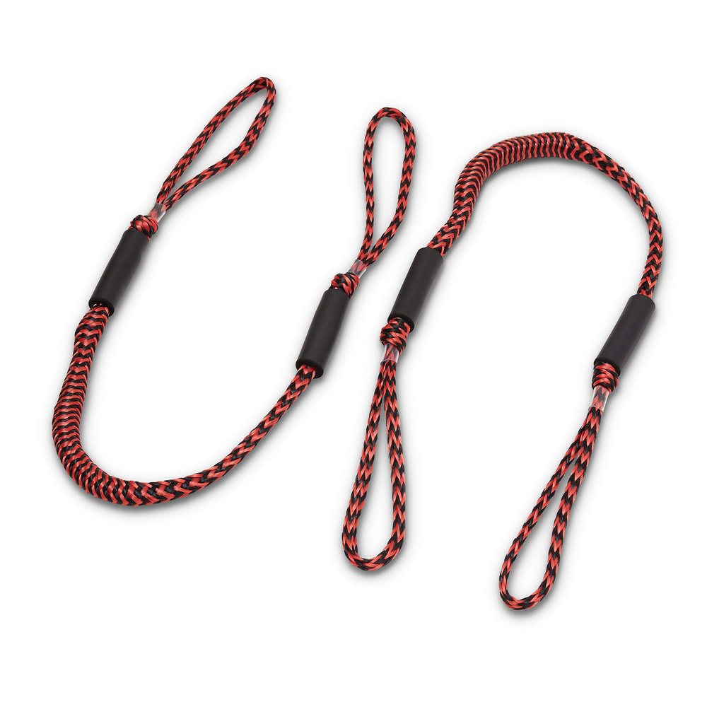 Bungee Dock Line 2-Pack - 4ft, Adjustable No-Jerk Boat & Kayak Ties, Premium Mooring Ropes, Essential Boat Accessories, Ideal Kayak Accessories, Includes Free Docking E-Book by Domabri (Black/Red)