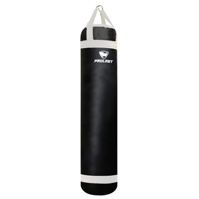 PROLAST Heavy Punching Kicking Bag for Adults, Boxing, MMA, Martial Arts, Muay Thai, Strength Training Equipment, Filled, 5ft, 100 lbs, Colored Strap and Rhino Logo, White and Black