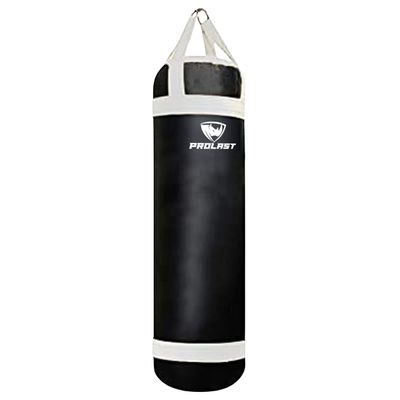 PROLAST 4 ft 80lb Heavy Boxing Punching Bag, Muay Thai, MMA, Strength Training Equipment, Hanging, Filled, Rhino Logo, Two Tone, White and Black