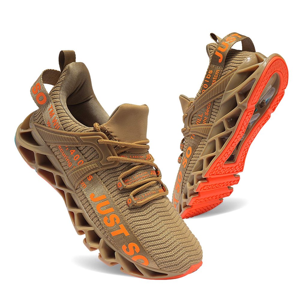 COKAFIL Mens Walking Shoes Running Athletic Fashion Tennis Blade Sneakers, Gold, 7