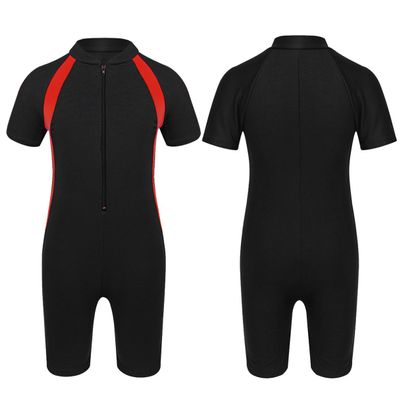 Agoky Kids Girls One-Piece Swimsuit Swimwear Short Sleeves Zippered Shorty Wetsuit Rash Guard Bathing Suit Black 10-12