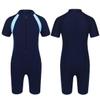 Agoky Kids Girls One-Piece Swimsuit Swimwear Short Sleeves Zippered Shorty Wetsuit Rash Guard Bathing Suit Navy Blue 10-12 view 1