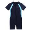 Agoky Kids Girls One-Piece Swimsuit Swimwear Short Sleeves Zippered Shorty Wetsuit Rash Guard Bathing Suit Navy Blue 10-12 view 2