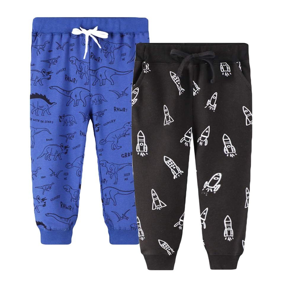 LOKTARC 2 Pack Toddler Boys Drawstring Sweatpants Sport Jogger Pants Rocket Dinosaur 3-4 Years/Size 4T