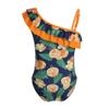 FEESHOW Toddler Girls One Piece Polka Dot Swimsuit Swimwear Bathing Suit Orange One Shoulder 3-4 view 2