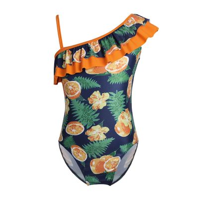 FEESHOW Toddler Girls One Piece Polka Dot Swimsuit Swimwear Bathing Suit Orange One Shoulder 2-3
