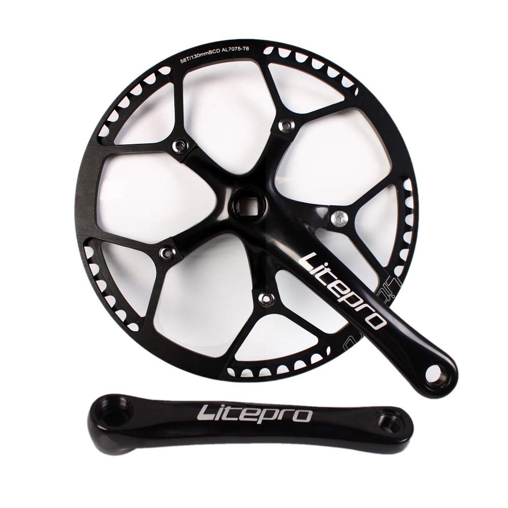 BUCKLOS Folding Bike 130 BCD Crank, Round Single Speed Chainring 45T 47T 53T 56T 58T, Bicycle Black Aluminium Alloy Ultralight Sprocket Crankset, Fit 14'' 16'' 20'' Folding Bike