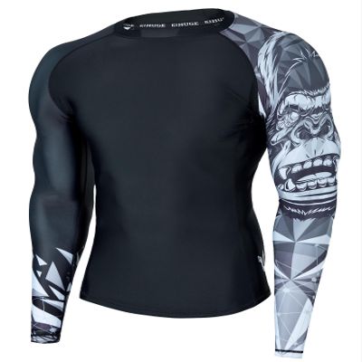 ADOREISM Quick-Dry Men's Long Sleeve Rash Guard UPF 50+ Compression Swim Shirt (King Kong, M)