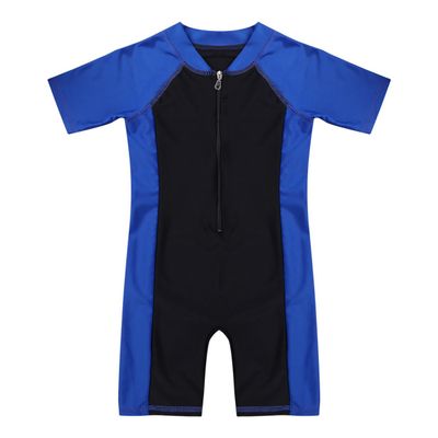 ACSUSS Girls Boys Short Sleeves Rash Guard Unisex Kids One-Piece Zippered Jumpsuit Swimwear Bathing Suit Blue&Black 10 Years