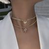 LecAit Sideways Initial K Necklace 18K Gold Plated Rhinestone Tennis Chain Letters Pendant Necklace Script Name Monogram Necklaces for Women view 3