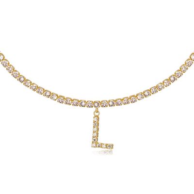 LecAit Tiny Gold Initial L Necklace Tennis Chain 14K Gold Filled Handmade Dainty Personalized Letter Choker Necklace Gift for Women Necklace Jewelry