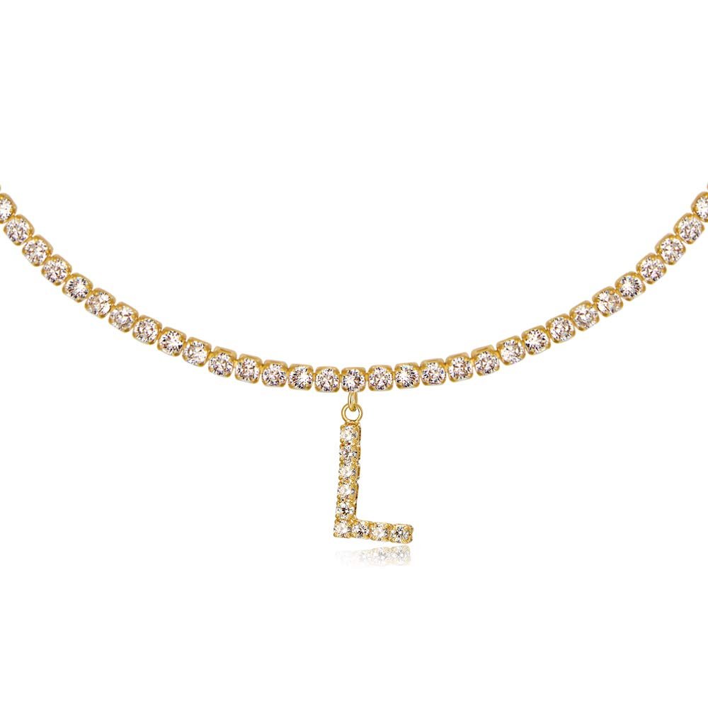 LecAit Tiny Gold Initial L Necklace Tennis Chain 14K Gold Filled Handmade Dainty Personalized Letter Choker Necklace Gift for Women Necklace Jewelry