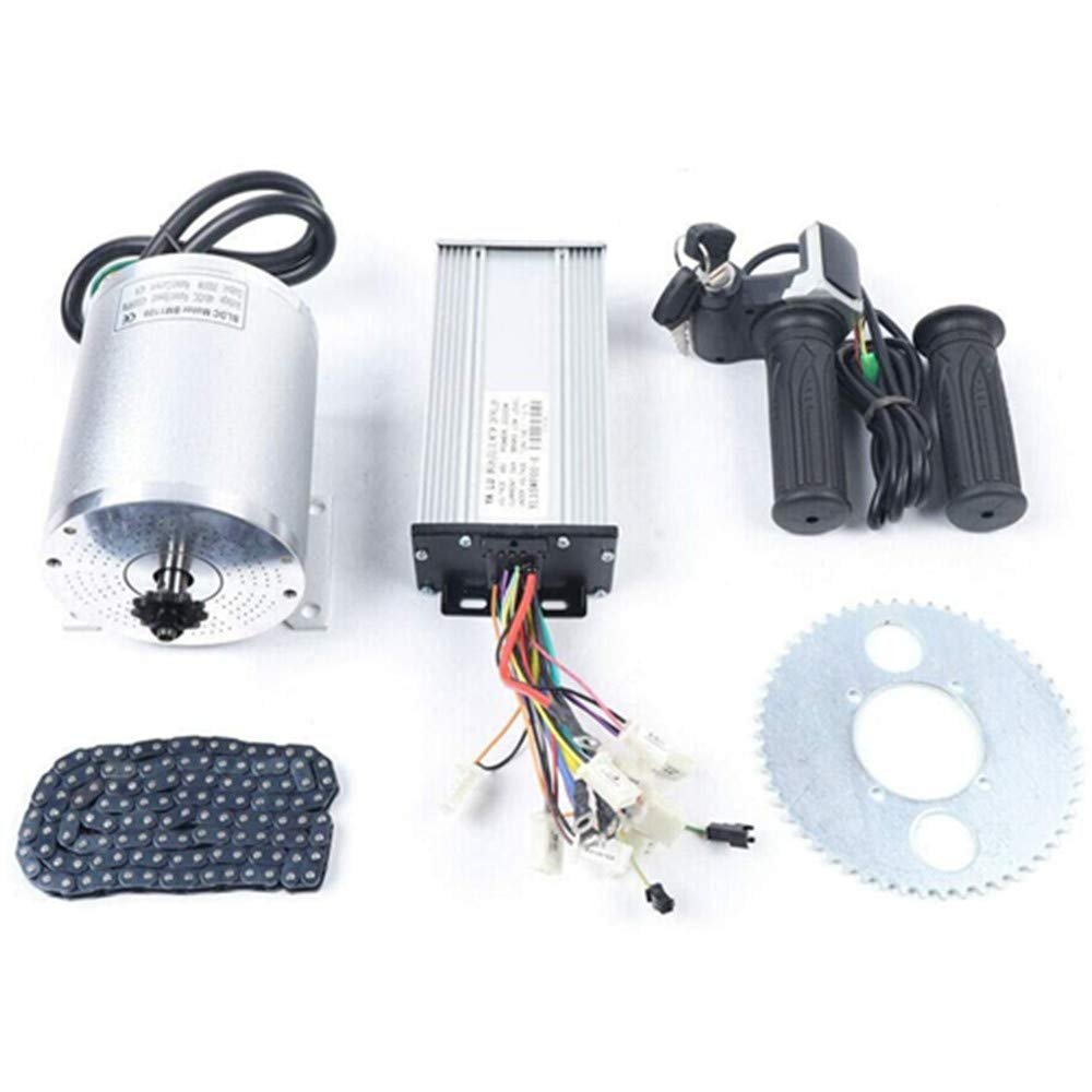 Electric DC Motor Brushless Motor & Speed Controller 4300RPM Electric Scooter E-Bike Mini Electric Car DIY BLDC Brushless Motor Kit + LCD Throttle + T8F Crankset + T8F Chain (DC 48V 2000W)