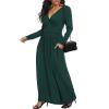 LILBETTER Women's Solid Long Maxi Casual Dress Deep V Neck Long Sleeve with Pockets Basic Dresses(Dark Green X-Large) view 2