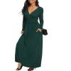 LILBETTER Women's Solid Long Maxi Casual Dress Deep V Neck Long Sleeve with Pockets Basic Dresses(Dark Green X-Large) view 3