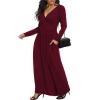 LILBETTER Women Long Sleeve Loose Plain Maxi Dresses Casual Long Dresses with Pockets(Wine Red X-Large) view 2