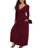 LILBETTER Women Long Sleeve Loose Plain Maxi Dresses Casual Long Dresses with Pockets(Wine Red X-Large) view 3