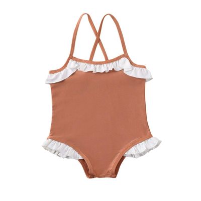 Toddler Kid Baby Girls One-Piece Swimsuit Halter Sleeveless Swimwear Ruffled Floral Beachwear Bathing Suit 1-6T (Dark Orange, 5-6Y)